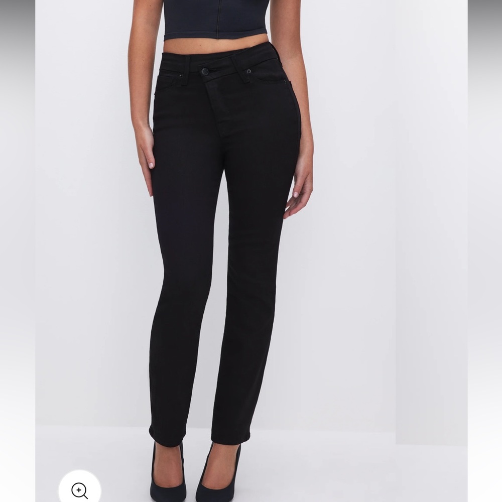 Good American black straight leg jeans crossover waist size 8/29